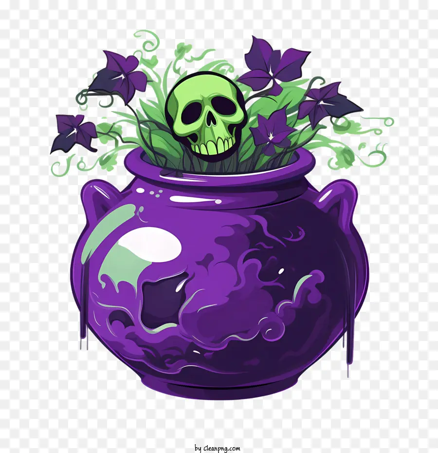 poison cauldron cauldron plants skull purple