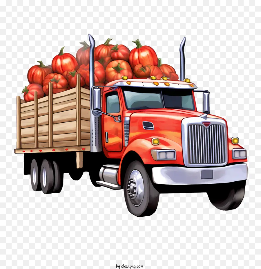 harvest truck carrying pumpkins truck trailer red load of tomatoes