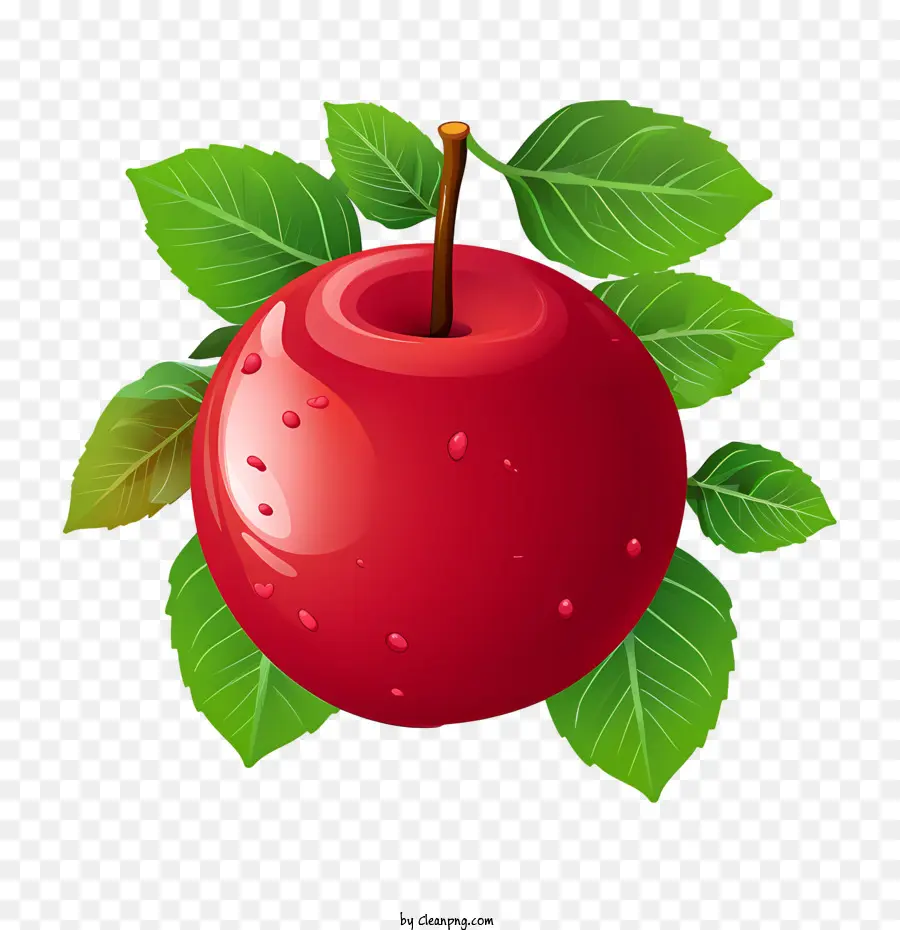 eat a red apple day red apple green leaves water droplets fruit