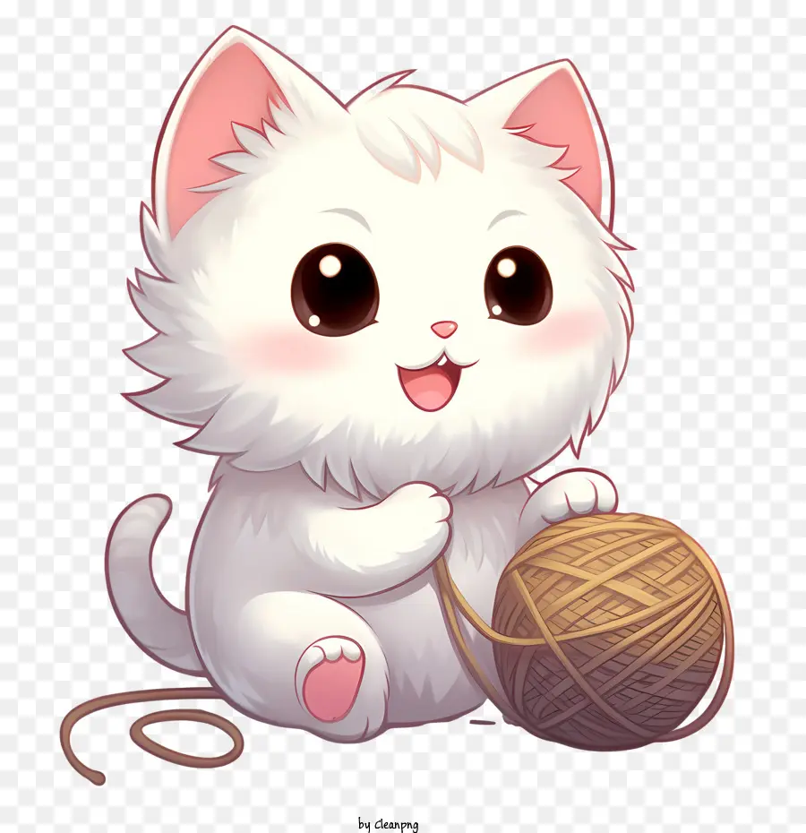 cat playing yarn ball kitten cute fluffy white