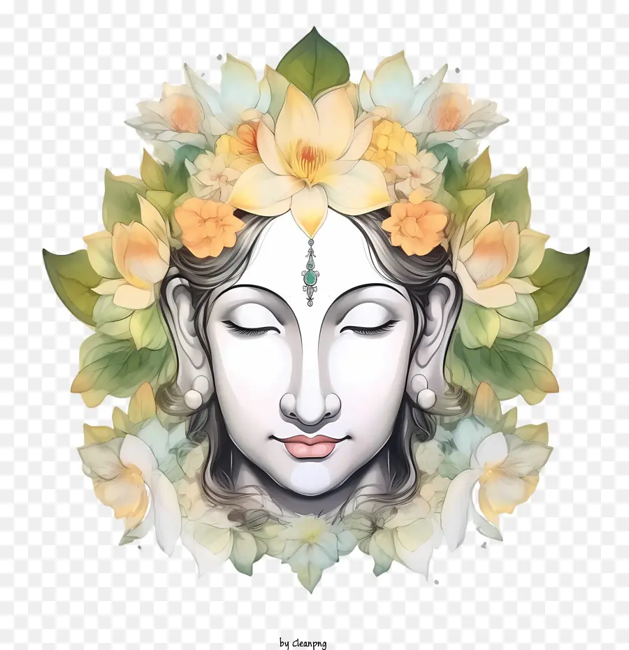 abstract face buddha face floral crown meditation