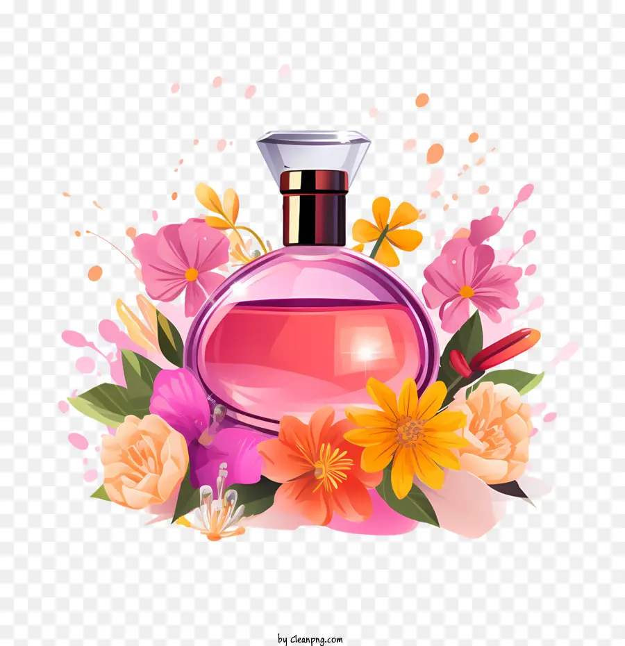 bottiglia di profumo bottiglia di profumo fiori rosa schizzi - 