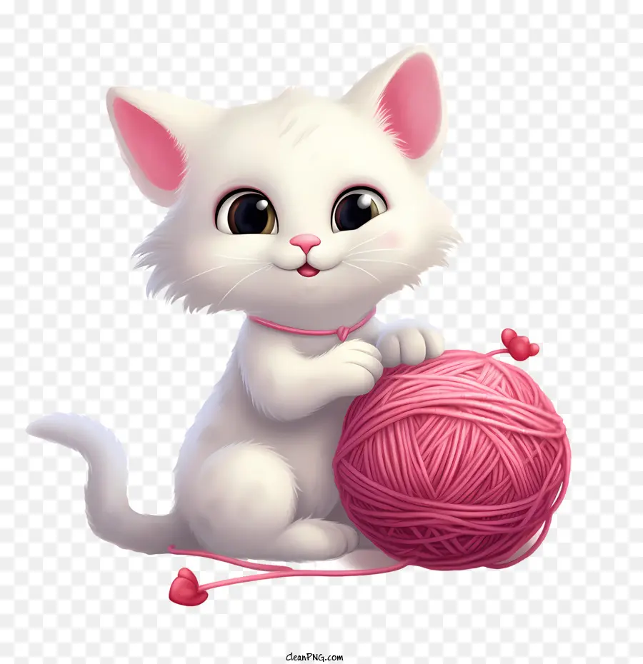cat playing yarn ball cat white cute kitten