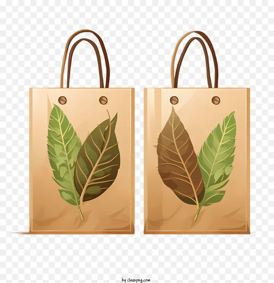 Kraftpapierbeutel Einkaufstaschen braune Papiertüten Blätter Natur - 