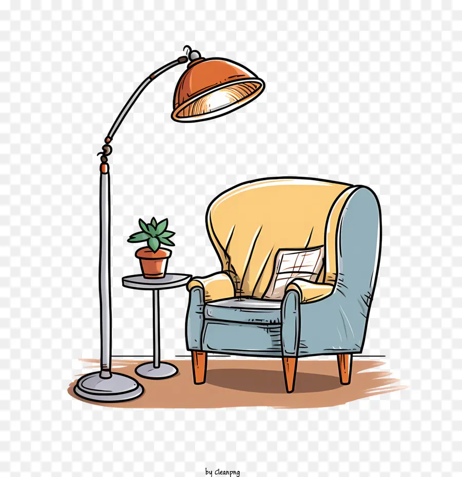 Pianta tavolo da poltrona di divano e lampada da lampada - 