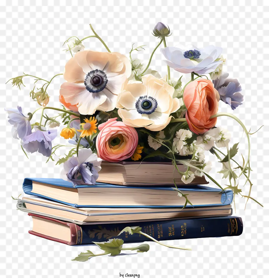 anemone flower flowers books vase bouquet