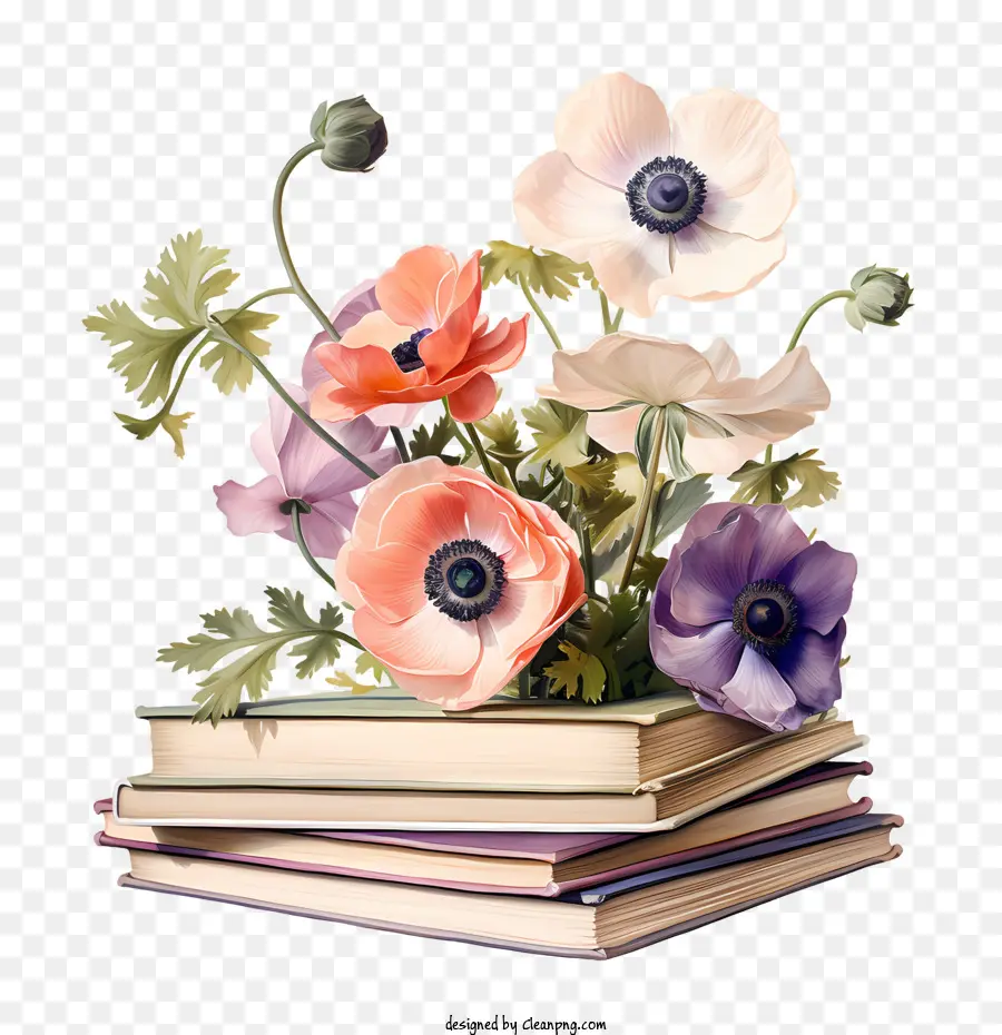 Anemone Flower Flowers Books Vase Bouquet - 