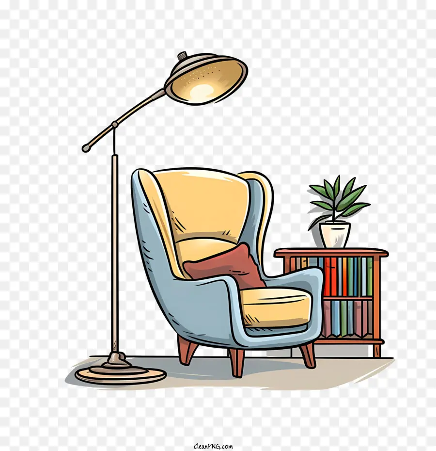 couch and lamp chair lamp bookcase plant