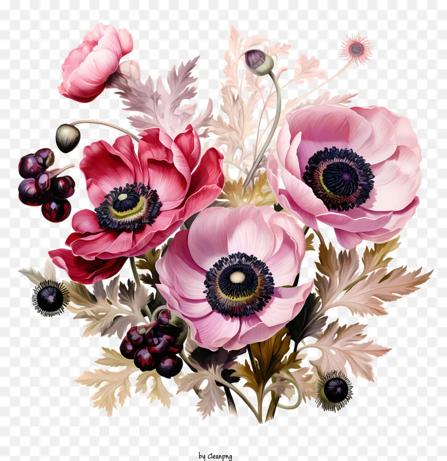anemone fiori fiori sfondo nero rosso rosa - 