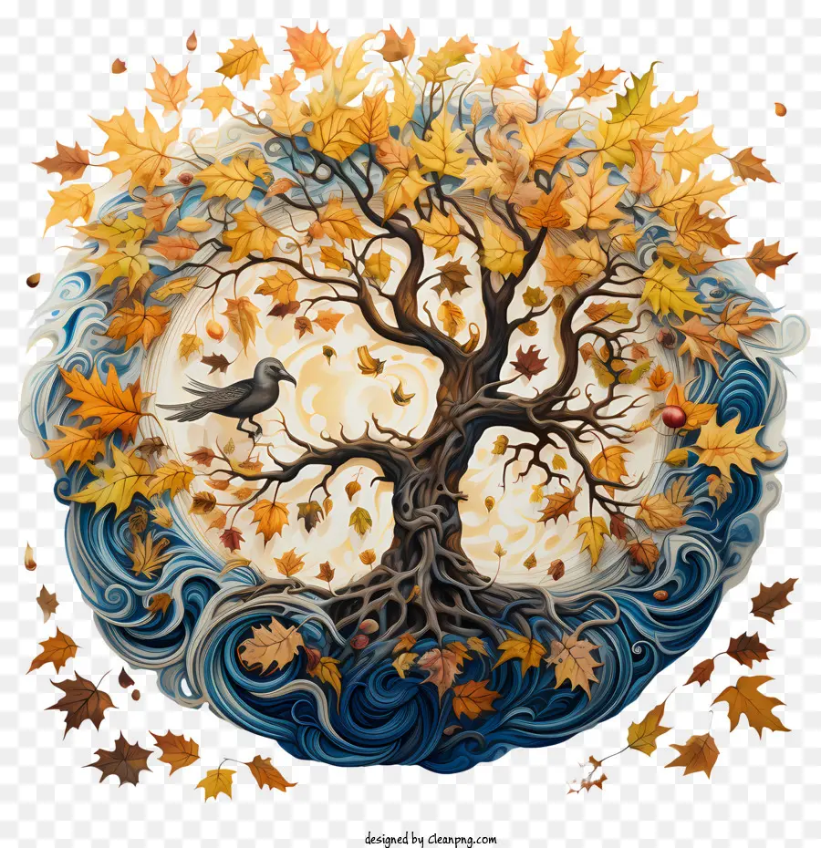September Equinox Herbstbaumblätter Regentropfen - 