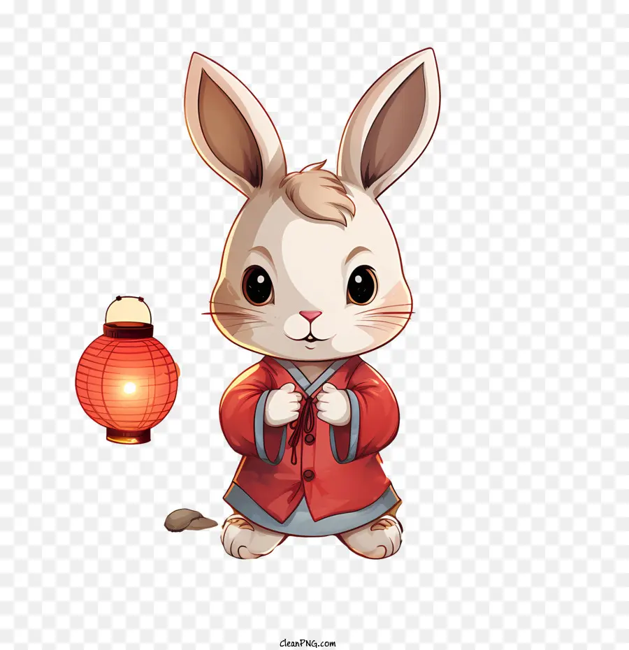 rabbit and lantern
 midautumn rabbit cartoon children's illustration