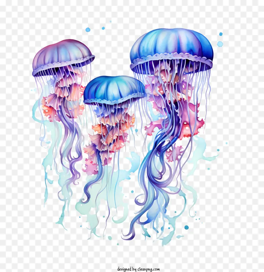 world jellyfish day jellyfish sea creatures watercolor painting blue and purple