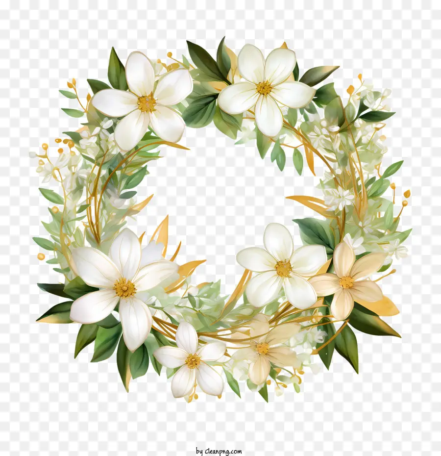 Weiße Blüten Kranz Blumen Arrangement Blüten grüne Blätter - 