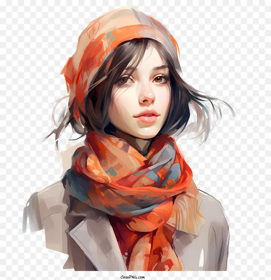 scarf day woman orange scarf coat winter