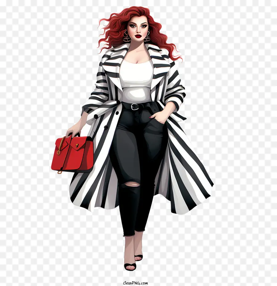 national curves day woman stripes black and white coat