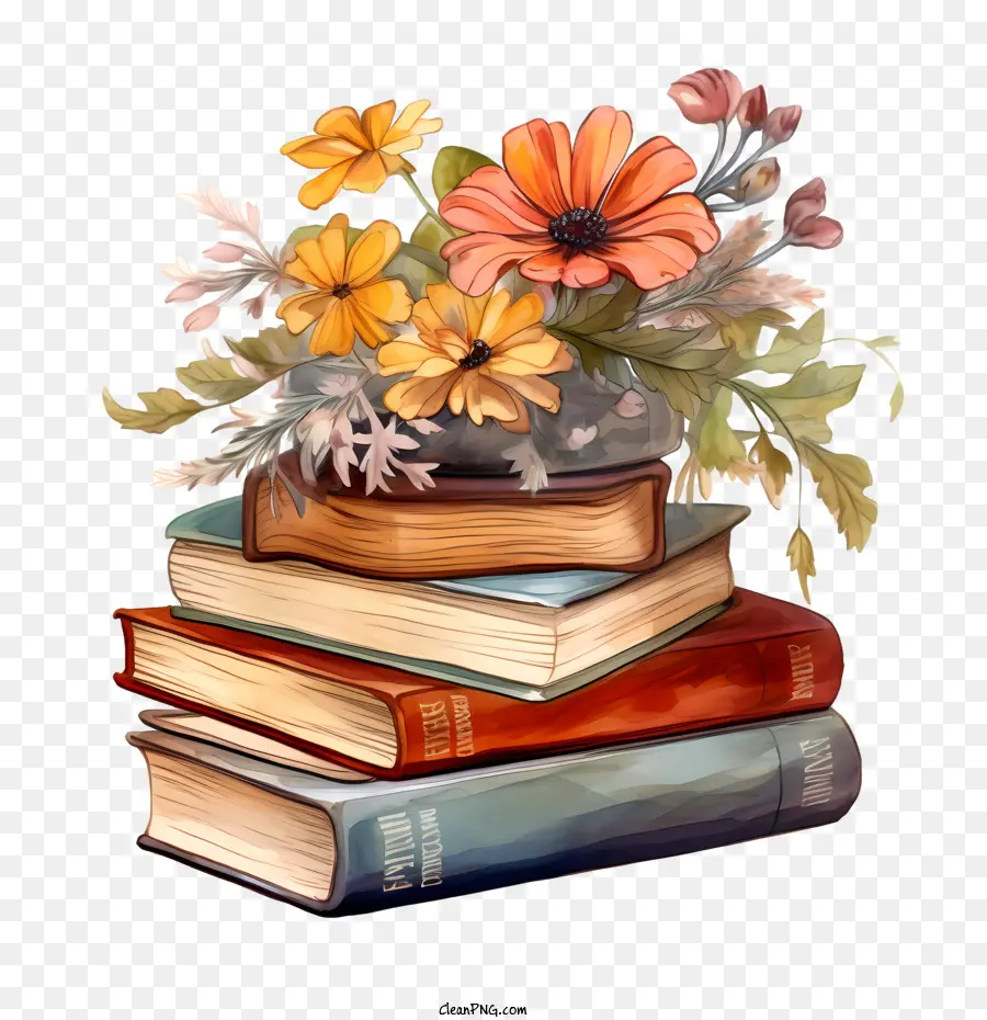 Stack of Old Books Bouquet Flowers Book Vase - 