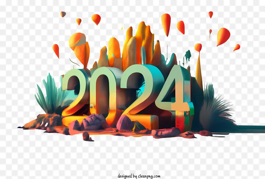 2024 Neujahr Abstract 3D Bunte digitale Kunst - 