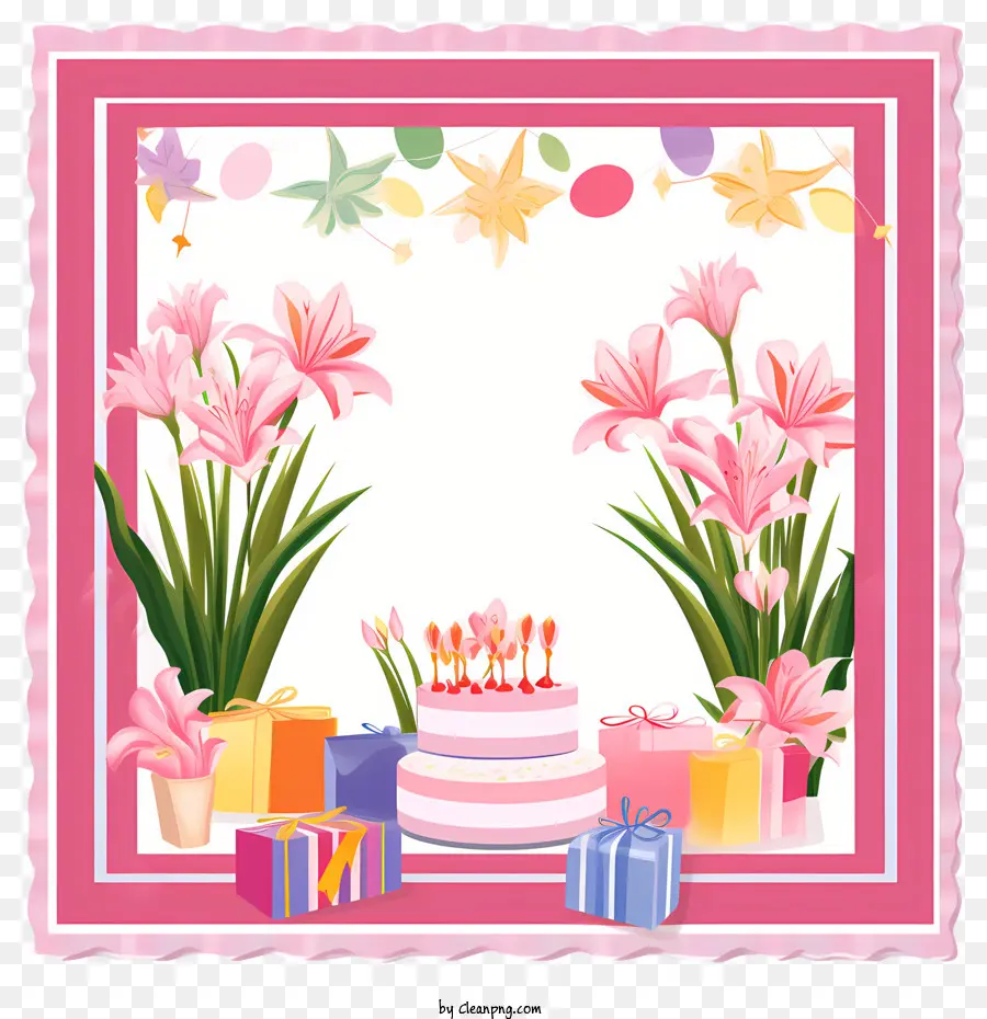 birthday party frame birthday cake candles presents