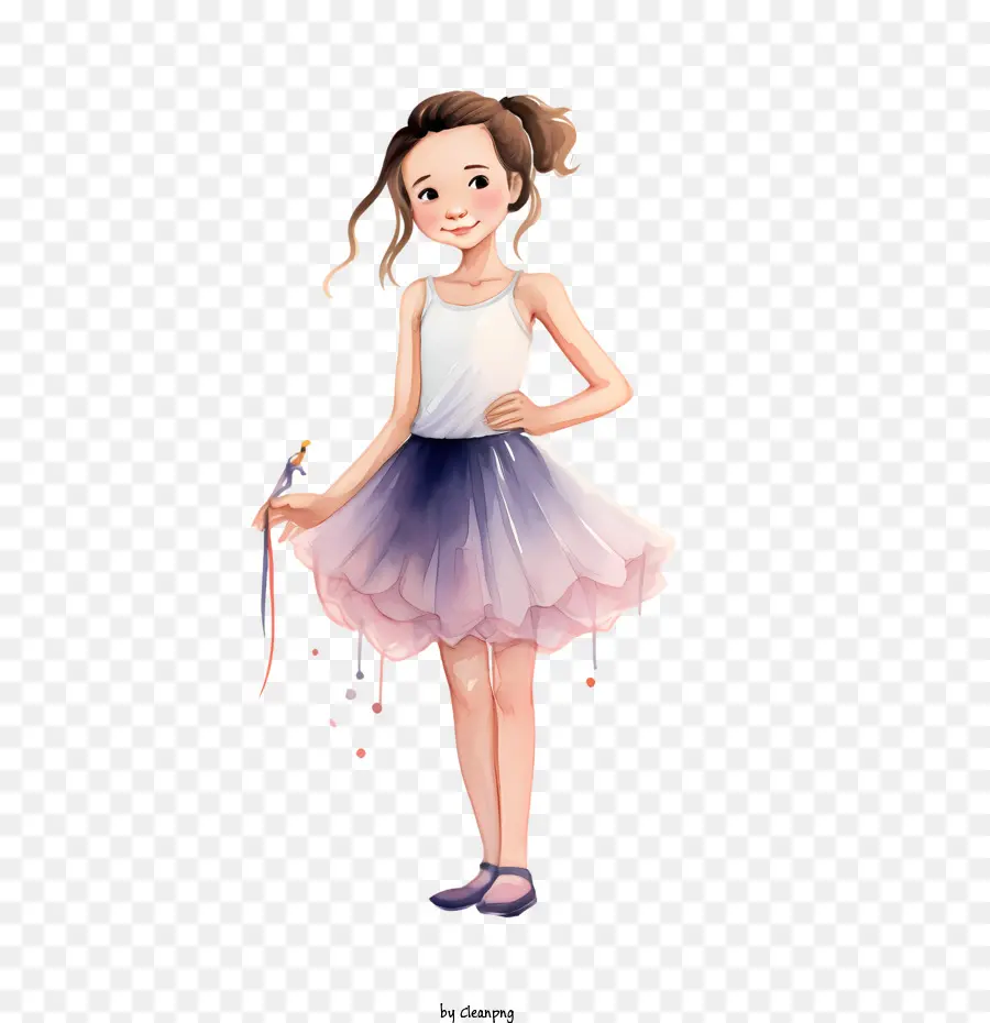 Aquarell Ballerina Girl Rock Lila weißes Hemd - 