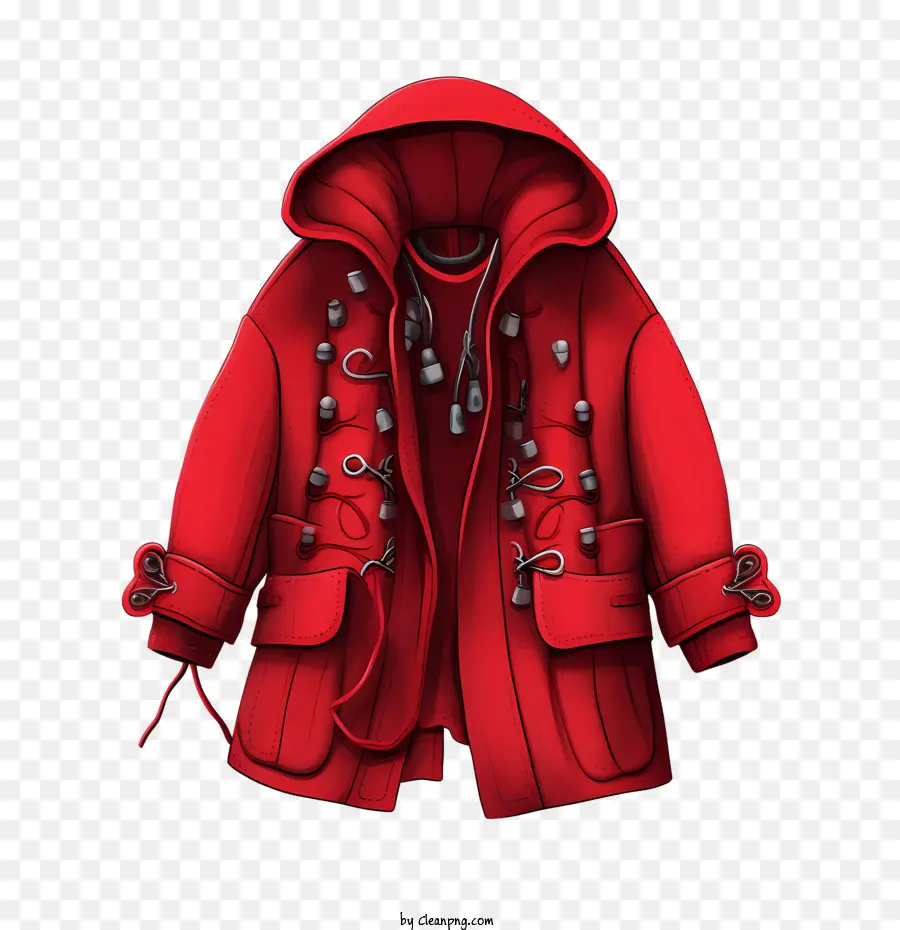 winter coat red coat hood laces