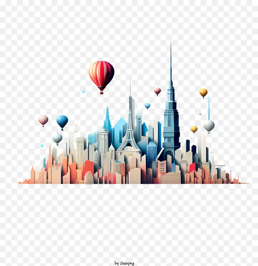 world urbanism day skyline cityscape buildings hot air balloons