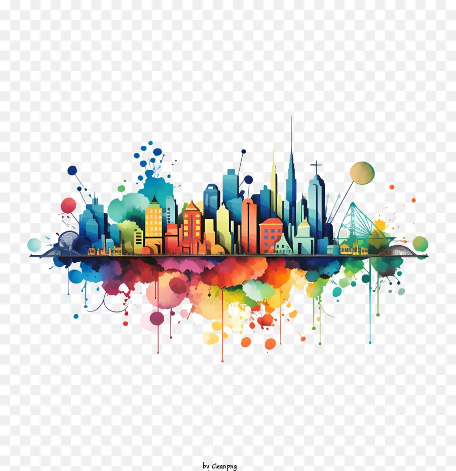 World Urbanism Day Skyline farbenfrohe Spritzblasen - 