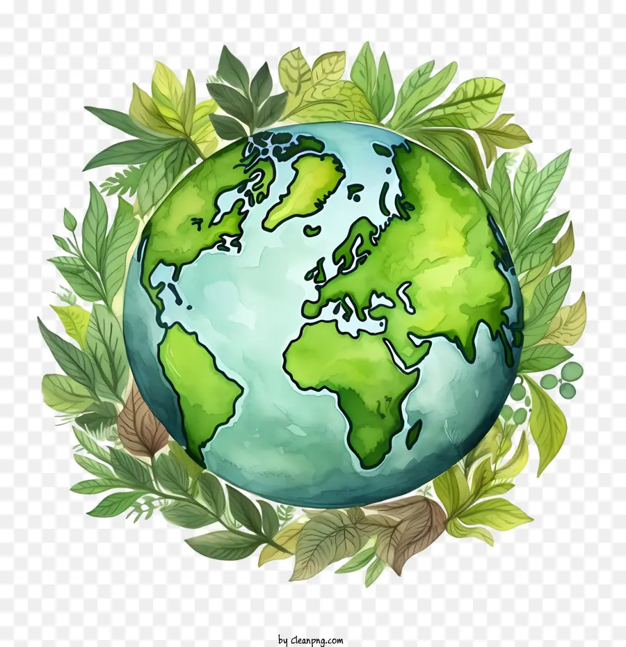 green planet earth planet watercolor wreath leaves