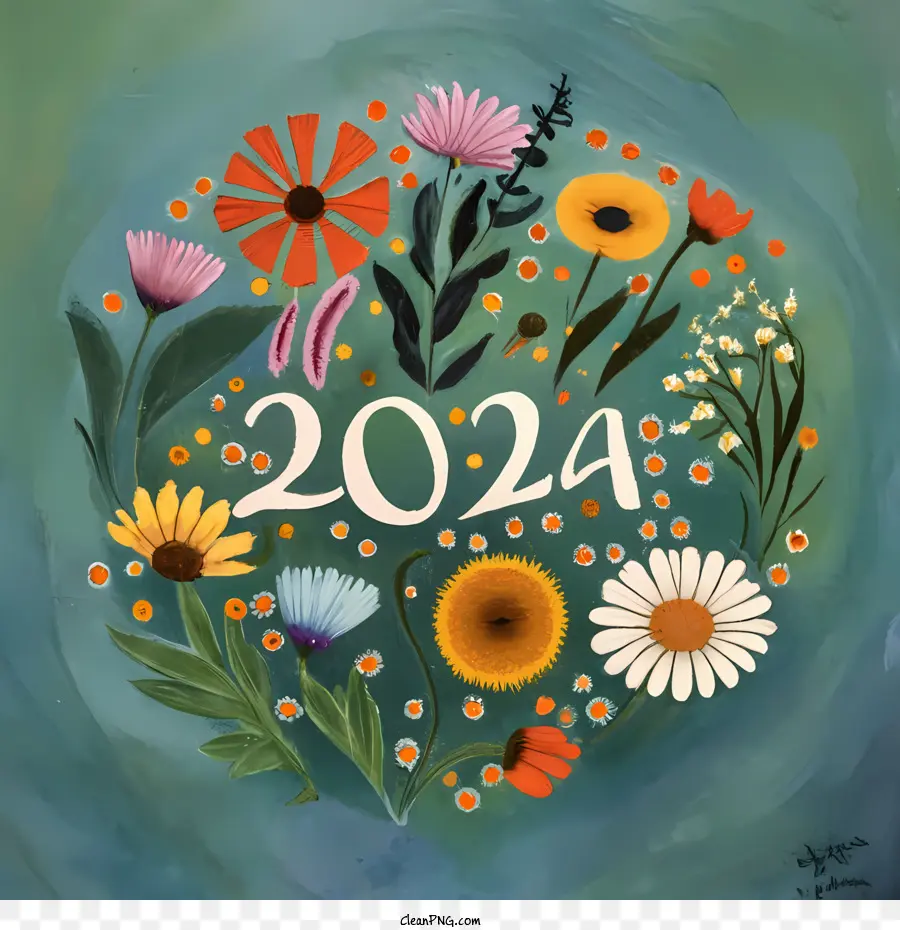 2024 happy new year flowers sunflowers daisies wildflowers