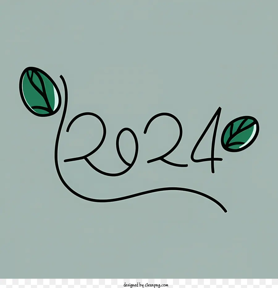 2024 Frohes Neues Jahr Grüne Blätter Naturbäume - 