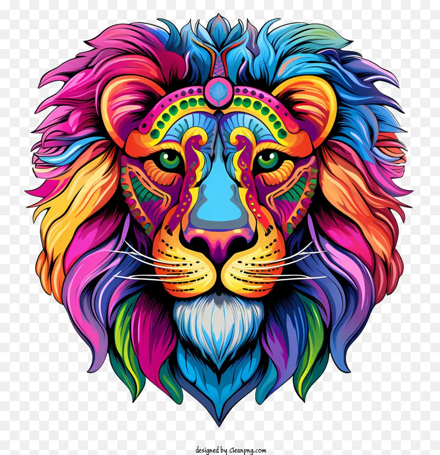 leone head leone psichedelico colorato tribale - 