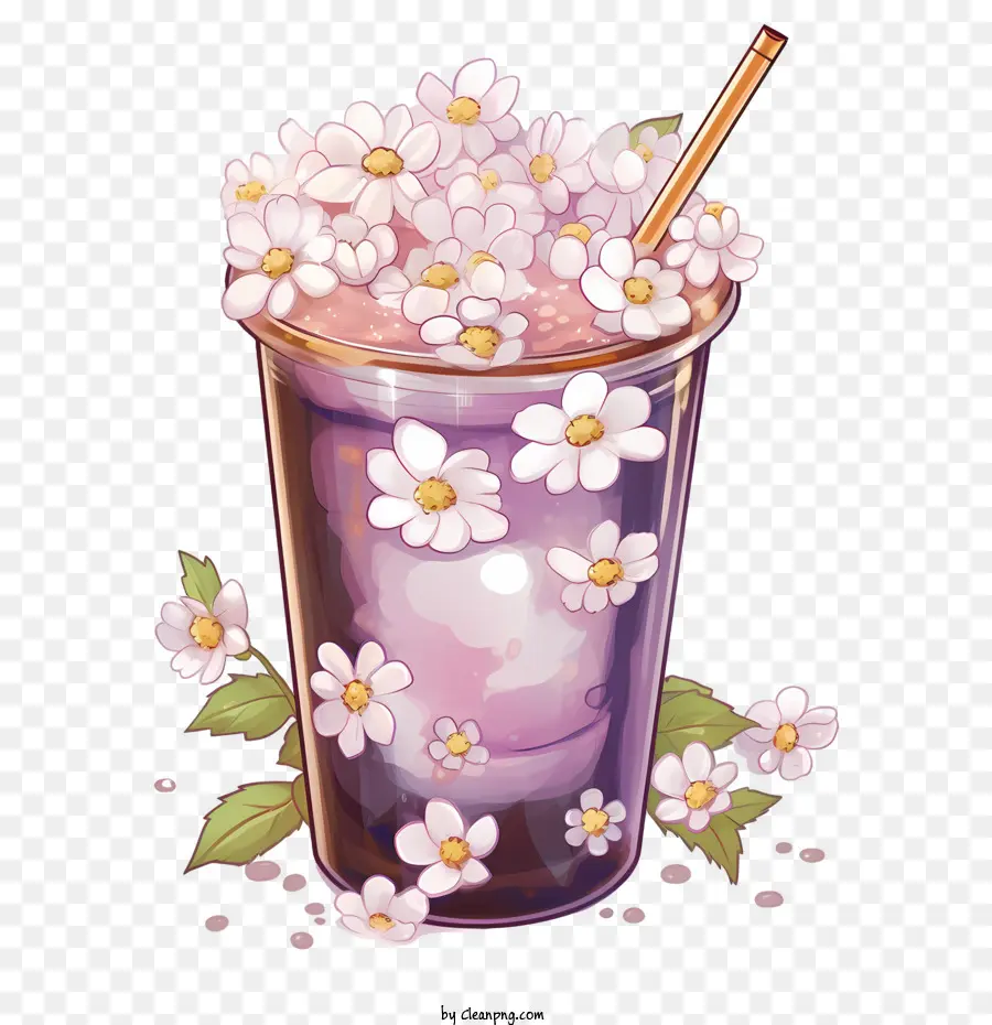 Bubble Milk Tee lila Getränk rosa Getränkglas Glas Blumengetränk - 