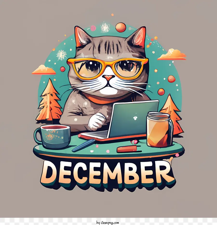Cat gatto di dicembre seduto al gatto del gatto da scrivania gatto usando il laptop - 