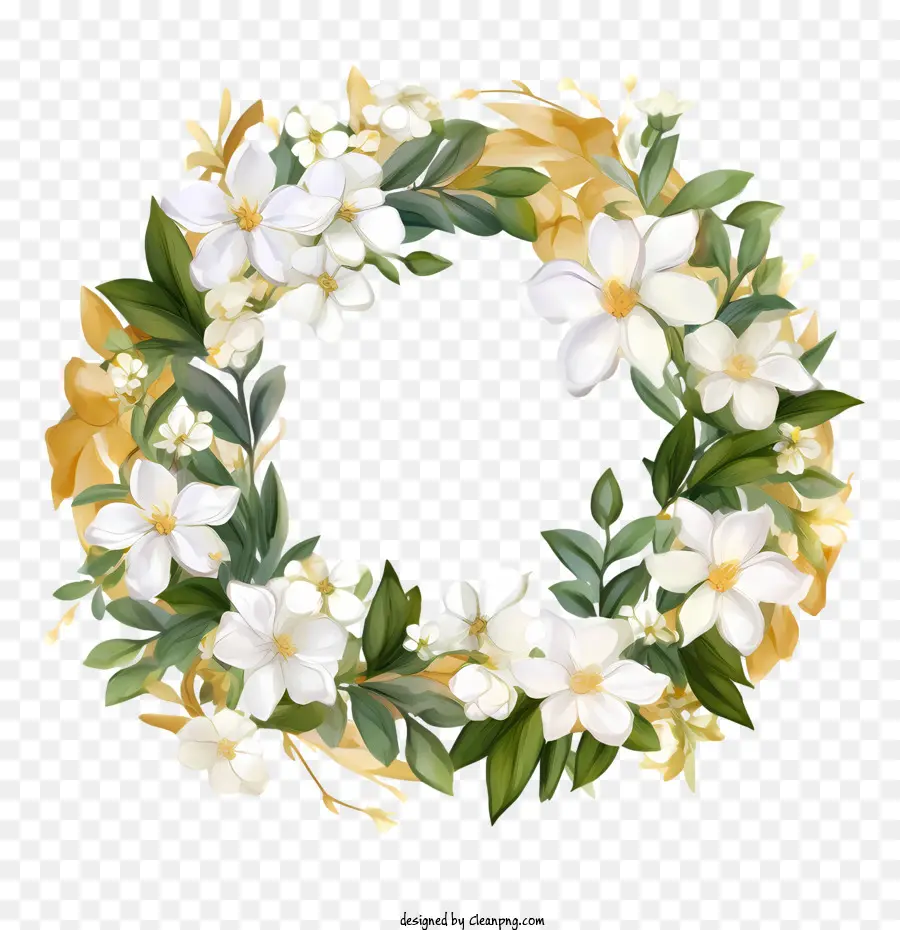 jasmine wreath wreath white flowers green leaves black background