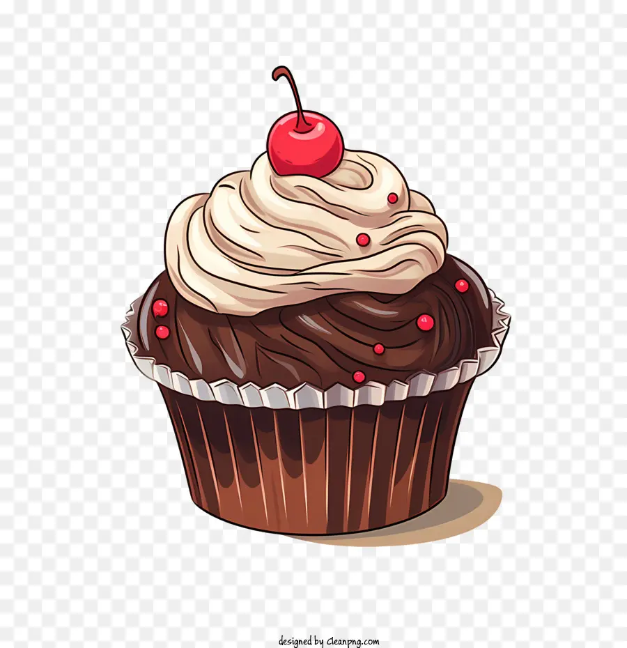 Schokoladen -Cupcake -Tag Schokoladen -Cupcake -Schokoladen -Zuckerguss -Schlagsahne -Kirsche. - 