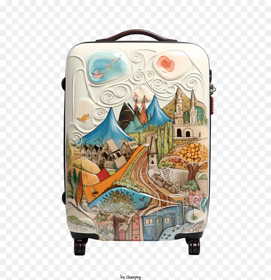 suitcase landscape travel cityscape watercolor
