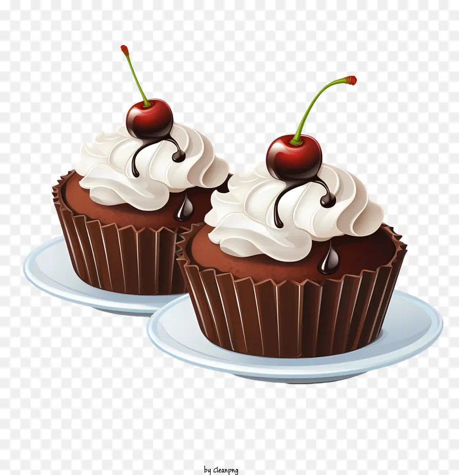 Schokoladen -Cupcake -Tag Schokoladen -Cupcakes weiße Zuckergusskirschendessert - 