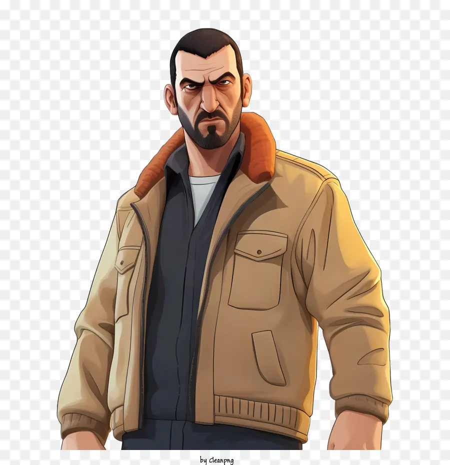 grand theft auto character man beard jacket jeans
