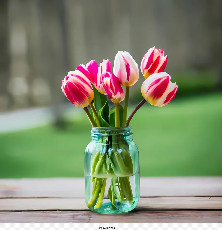 National Mason Jar Day Bouquet Flowers Tulips Pink - 