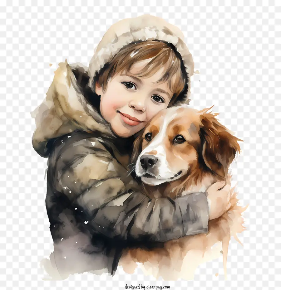 hug your hound day child boy dog watercolor