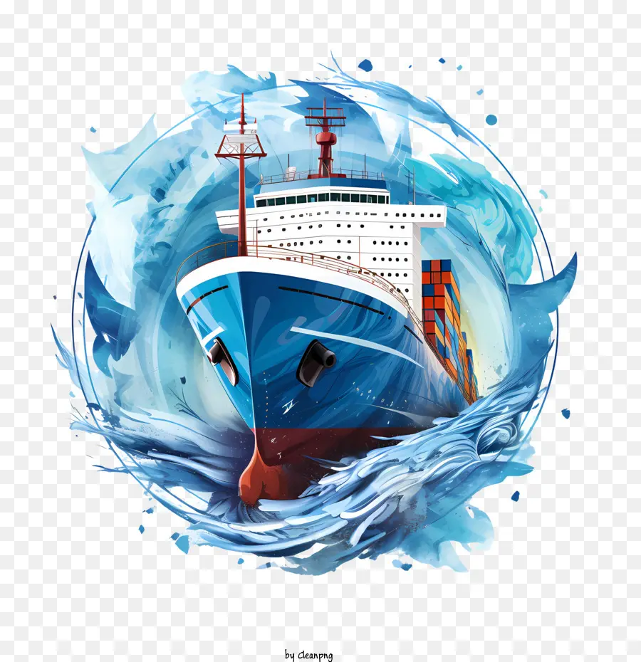Weltmauertag Schiff Meerwasser Blau - 