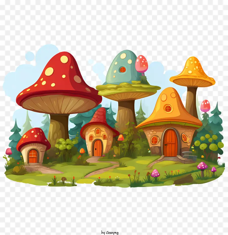 casa di funghi casa di funghi di funghi di funghi di cartone animato Mushroom Architettura stravagante Villaggio Fantasy - 