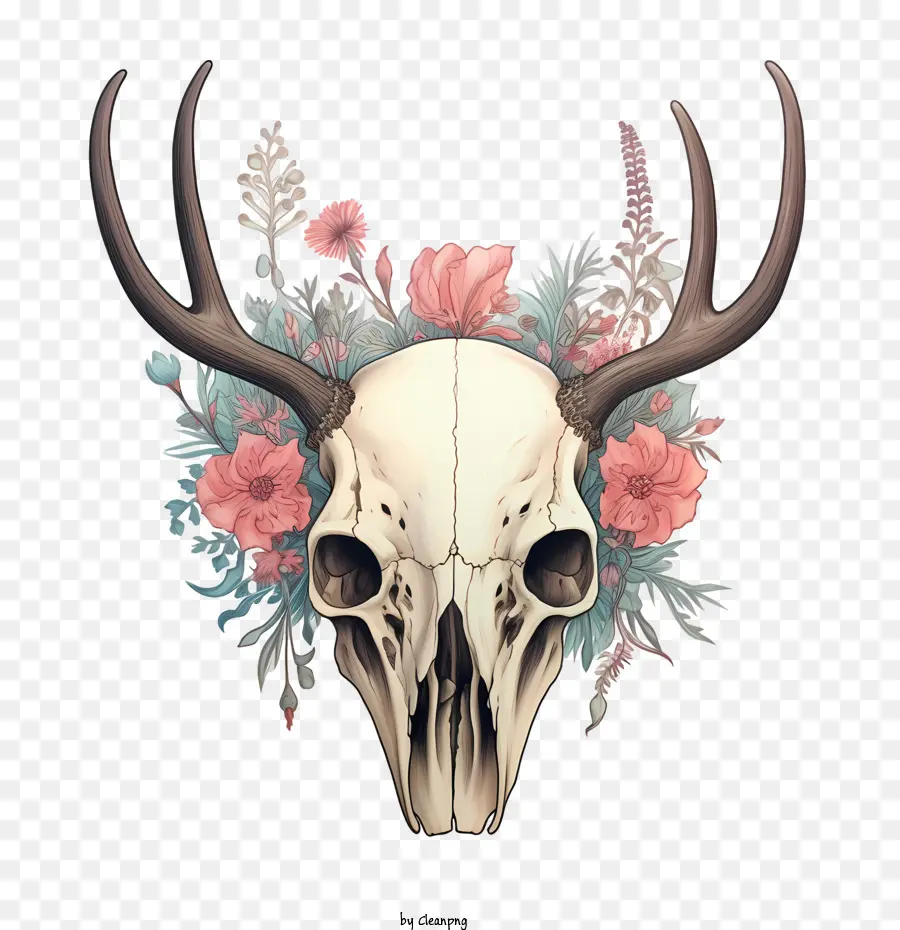 deer skull skull antlers flowers nature