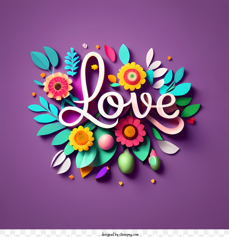 love word art love floral arrangement paper cut handmade png
