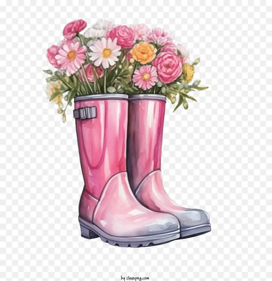 rubber boots bouquet watercolor flowers pink rain boots