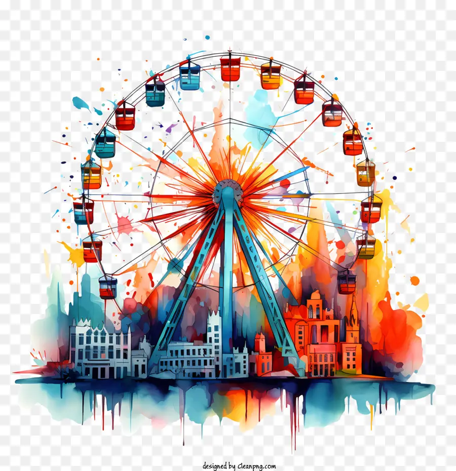 Ferris Wheel Day Skyline Parco di divertimenti a ruota panoramica colorata - 