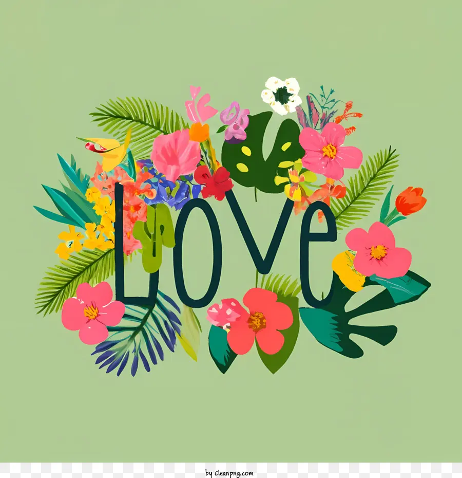 love word art love flowers tropical colorful