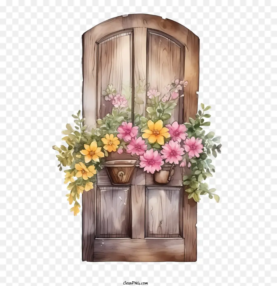 Immagine della porta in legno contenuto di fiori di porte in legno piante in vaso - 