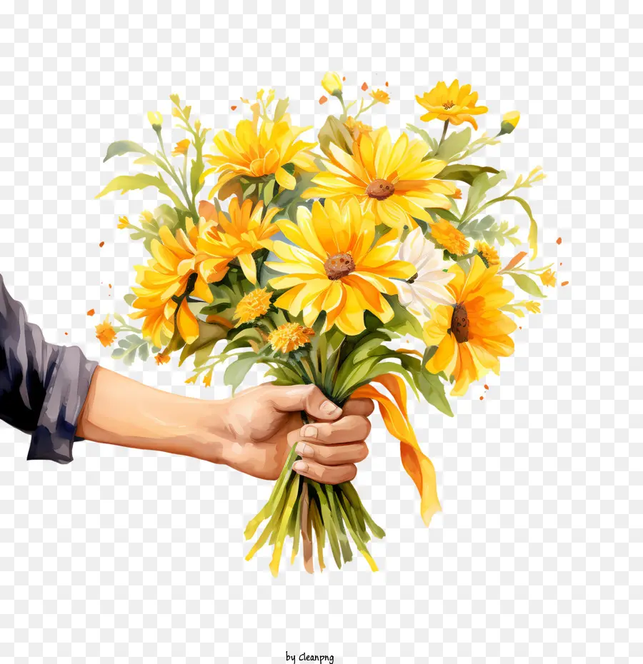 yellow flowers bouquet sunflowers flowers hand