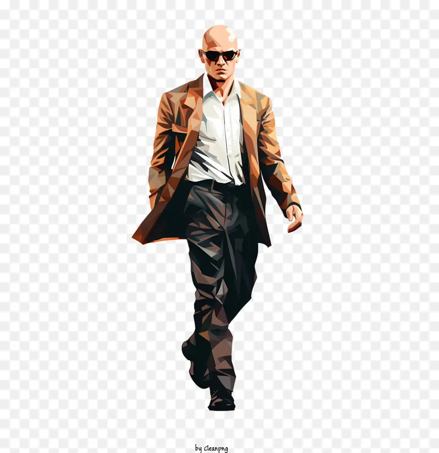 be bald and be free man suit sunglasses walking