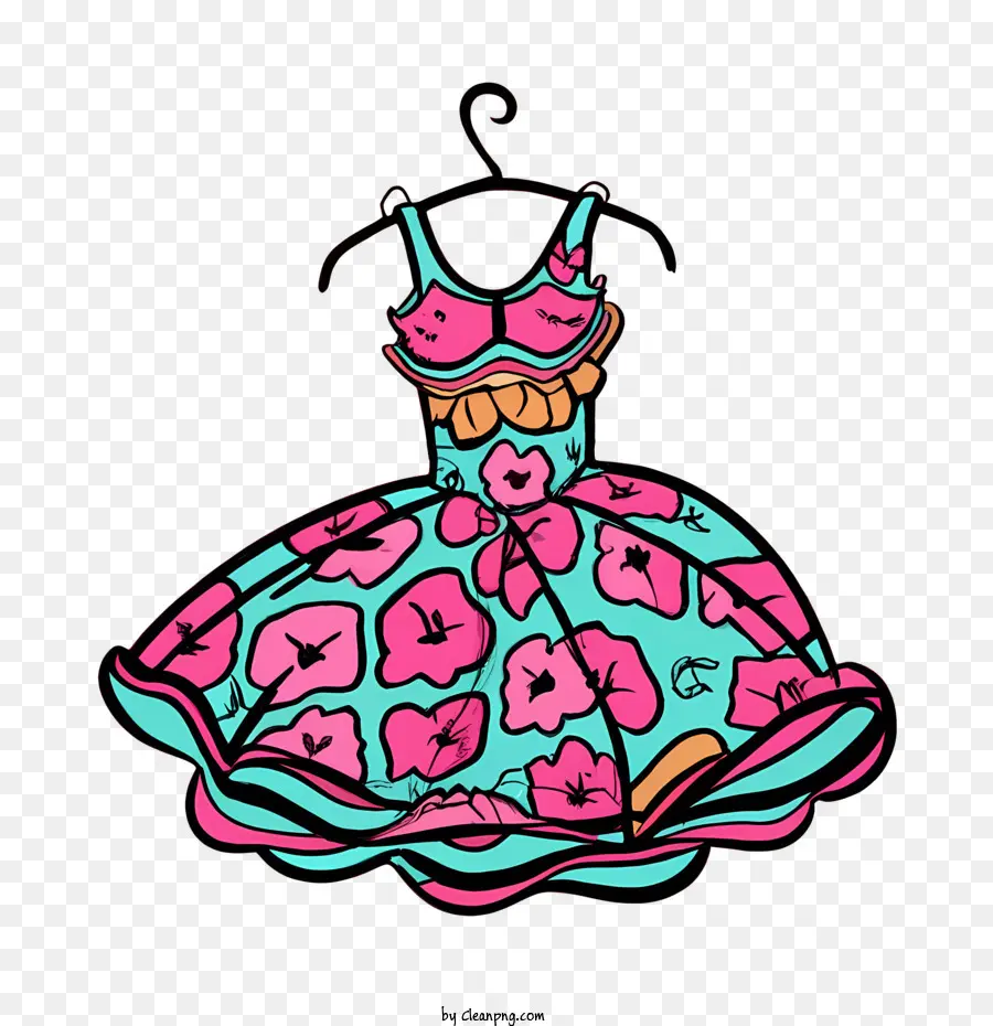 Cartoon -Kleid -Kleid Blumendruck rosa Blau - 